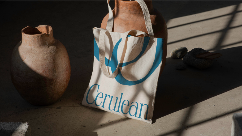 Cerulean branded tote bag featuring the monogram