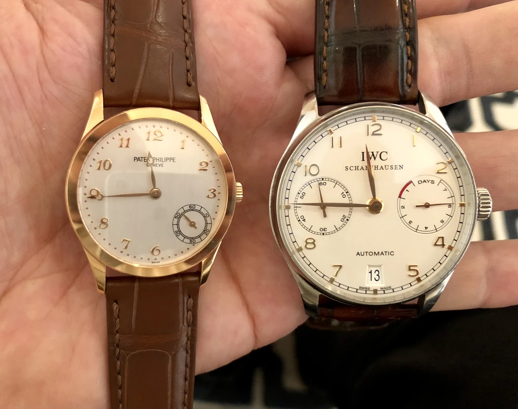 Patek Philippe Calatrava and IWC Portugieser held side by side