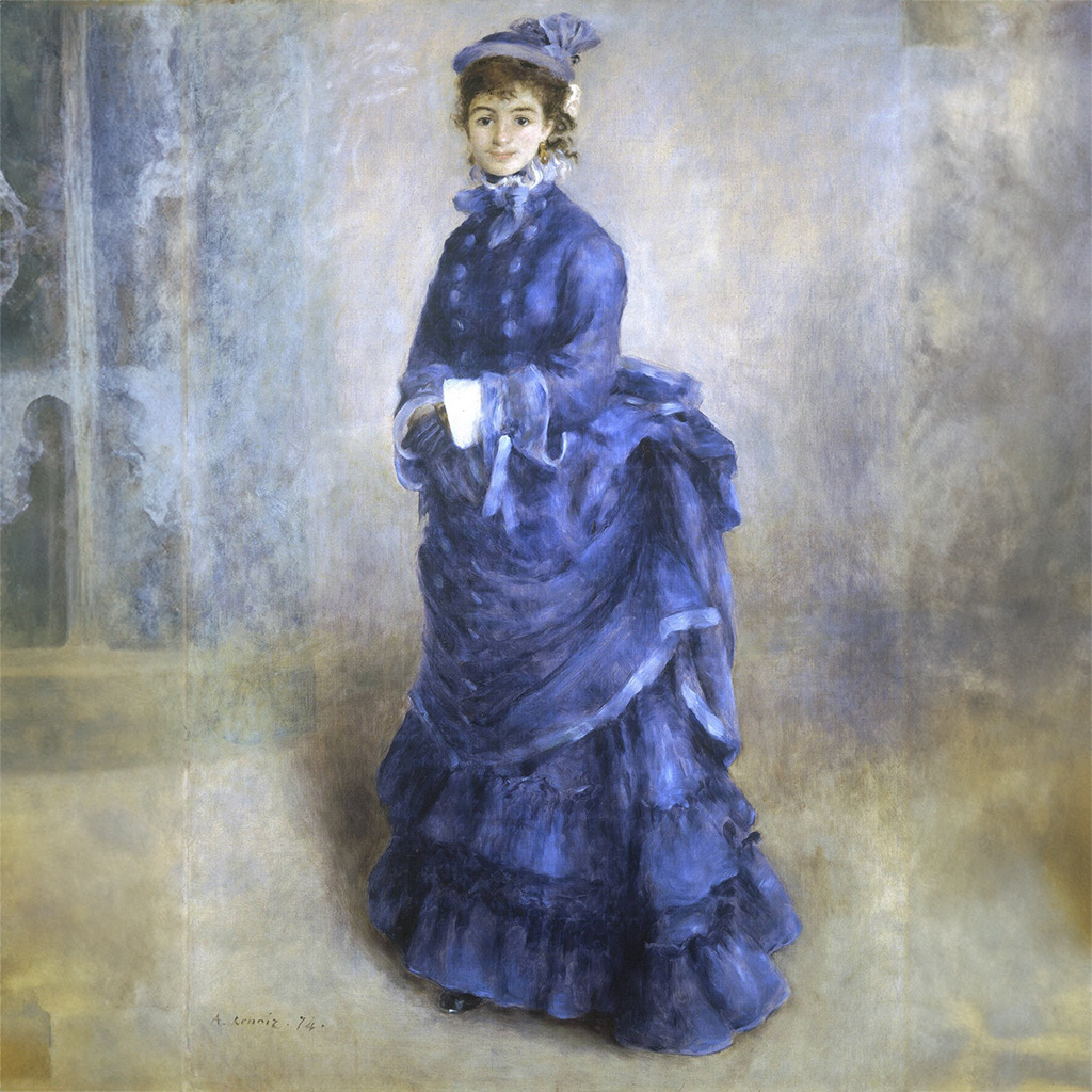 La Parisienne, painting of woman in cerulean blue dress, by Renoir