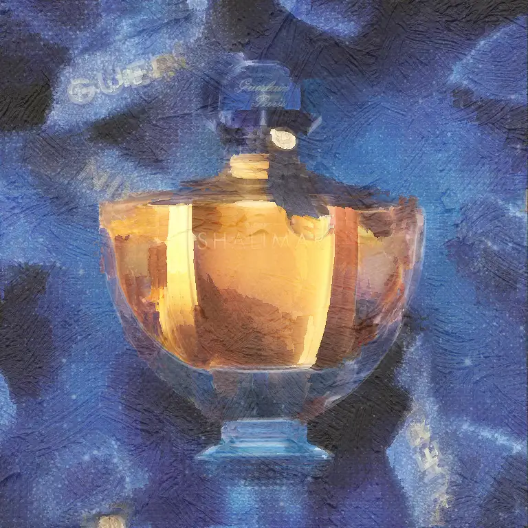 Shalimar’s blue stopper and amber perfume in the house’s 2024 Shourouk campaign